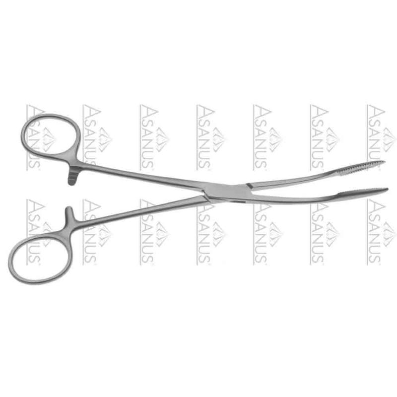 Зажими, хірургічні, для спонжів та операційної білизни, "Gross", вигнуті, з кремальєрою, довжина 200 мм, 8". Бренд - Asanus Medizintechnik Gmb, Німеччина